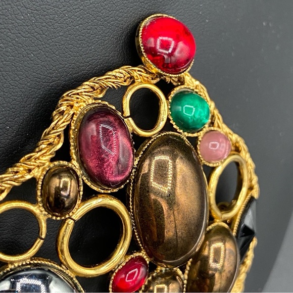 Vintage Signed FERRARI Massive Gripoix Mogul Jewel Tone Statement Brooch - Picture 10 of 12